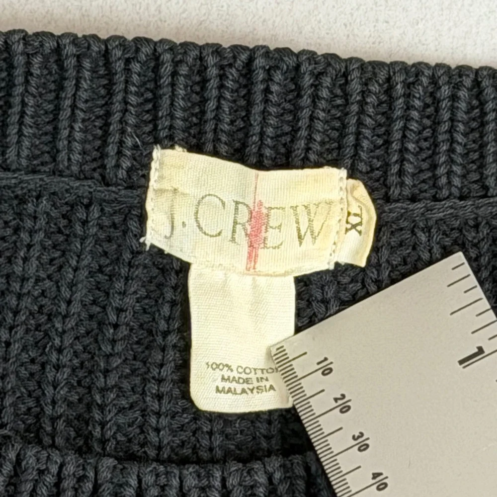 J.Crew Mens XL Black Shaker Rib Knit Crewneck Sweater 100% Cotton Long Sleeve